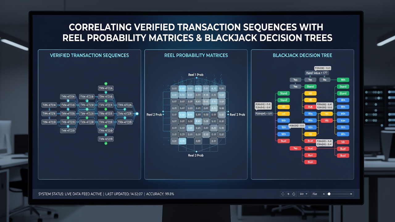Mobile app interface showing blackjack decision tree overlays next to verified transaction history and tier progression indicators