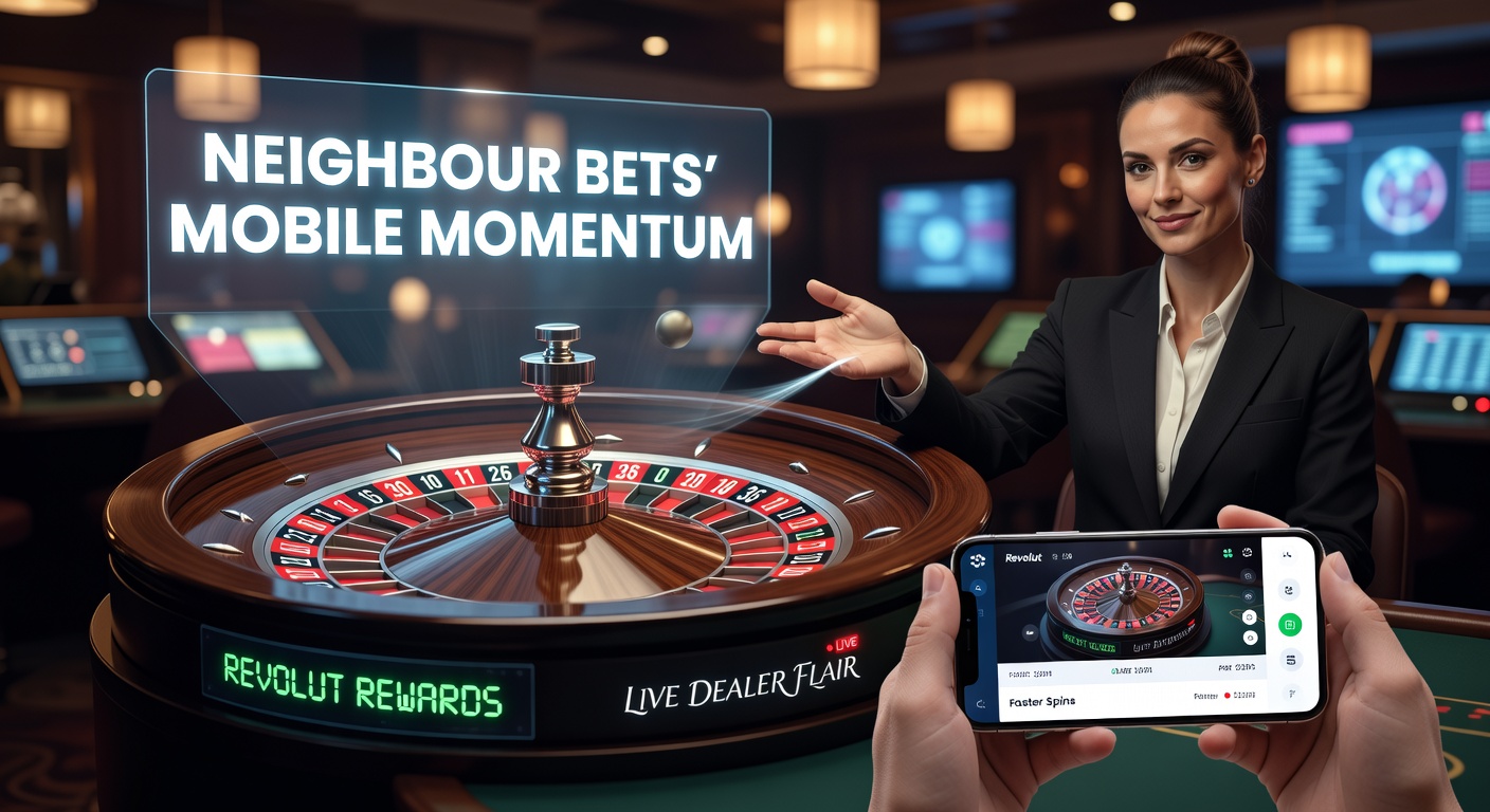 Mobile roulette wheel spinning on smartphone screen with neighbour bet highlights and live dealer in background